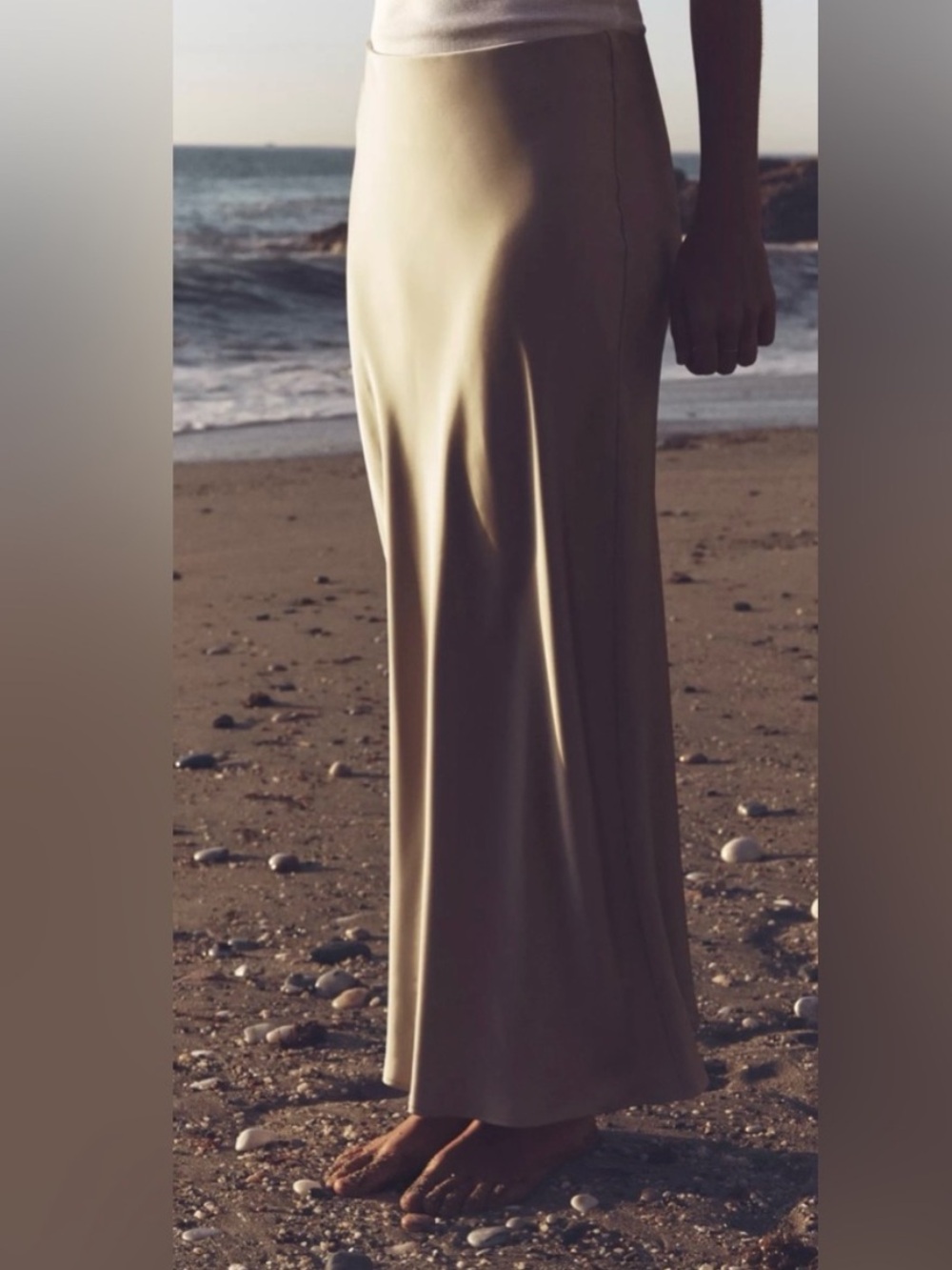 ZARA- New Light Gold Satin Maxi Skirt